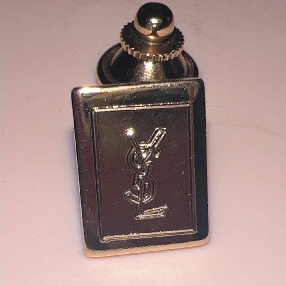 Vintage/ YSL / Yves Saint Laurent Rectangular Logo Pin in Gold